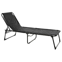 Load image into Gallery viewer, Black padded sun lounger with adjustable back rest and brand stitching

